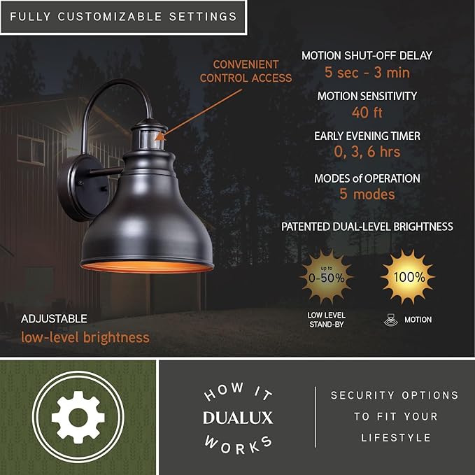 VAXCEL Delano Bronze Motion Sensor Dusk to Dawn Farmhouse Barn Dark Sky Outdoor Wall Light | Lumora