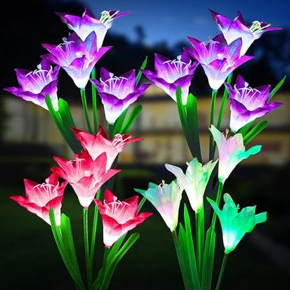 4 Pack Solar Lily + 8 Pack Solar Pathway Lights Outdoor
