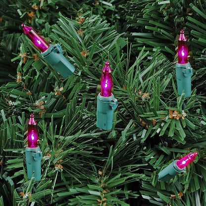 Novelty Lights 50 Feet 100 Bulbs Traditional Incandescent Mini Lights, Purple on Green Wire with 6" Spacing, Commercial Grade and UL Listed for Indoor/Outdoor Use, End-to-End Connectable