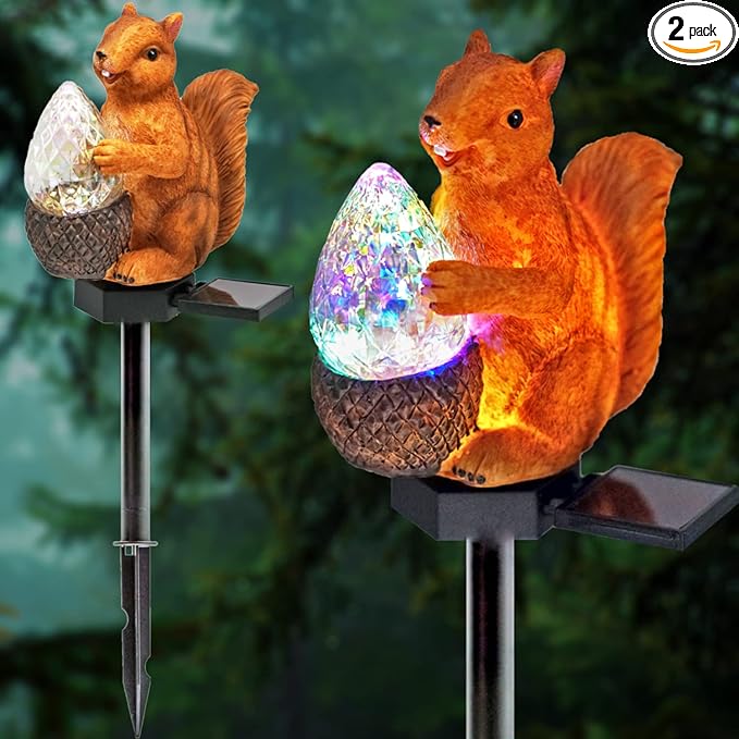 Garden Solar Lights - Resin Squirrel Figure LED Lights, Waterproof Outdoor Decor for Yard, Pathway, Patio & Lawn - 1Pack
