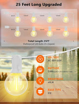 25Ft LED String Lights Outdoor, G40 Globe Patio Lights with 27 Shatterproof LED Bulbs, Waterproof Dimmable Hanging | Lumora