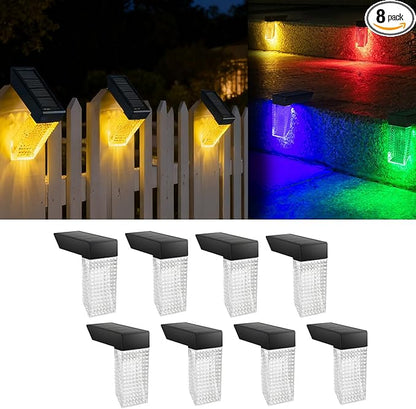 Solar Lights Outdoor 8 Pack: IP68 Waterproof Snow-Resistant for Stairs, Deck, Garden,Step,Wall,Fence, Railing,Pathway.Warm White & RGB Color Changing