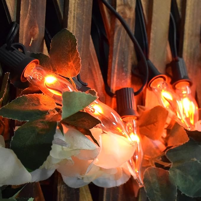 Halloween Flickering String Lights, 10FT C18 Flickering Flame Night Light with 10 Clear Flame Bulbs, Great for Outdoor Indoor Halloween Decoration - Black Wire
