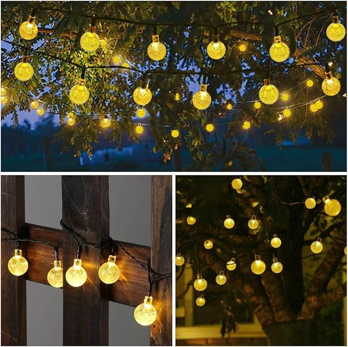 Toodour Solar String Lights Outdoor, 36ft 60 LED Globe String Light with 8 Mode, Waterproof Crystall Ball Lights Solar Patio Lights for Garden, Lawn, Patio, Gazebo, Yard, Outdoor Decor - Warm White