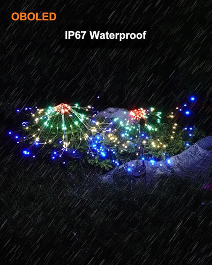 Solar Firework Lights Outdoor Waterproof 2Pcs 200 LED with 8 Modes DIY Stake Landscape Light for Outside Garden Yard Pathway Party Decor Christmas Decoration Solar Starburst Lights Colorful