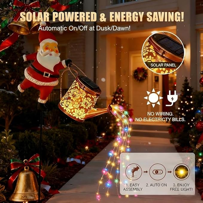 2026 New Christmas Solar Kettle Lights Garden Lawn Decorative Lights Santa Kettle Ground Lamp Solar Led Night, Outdoor Christmas Decor for Pathway Yard Patio (Colorful Light)