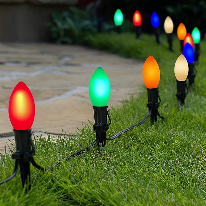 C9 Multicolor Christmas Lights Outdoor, 25Ft Vintage Christmas String Lights with 26 Colorful Ceramic Bulbs | Lumora