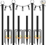 4 Pack String Light Poles, 10Ft Light Poles for Outside, Metal Poles with Fork, Lighting Hanging Post Accessories | Lumora