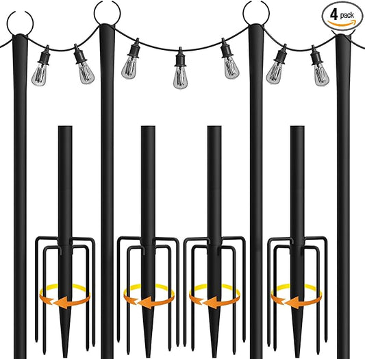 4 Pack String Light Poles, 10Ft Light Poles for Outside, Metal Poles with Fork, Lighting Hanging Post Accessories for Patio Decor Garden Backyard Yard Front Porch Outside Decorations