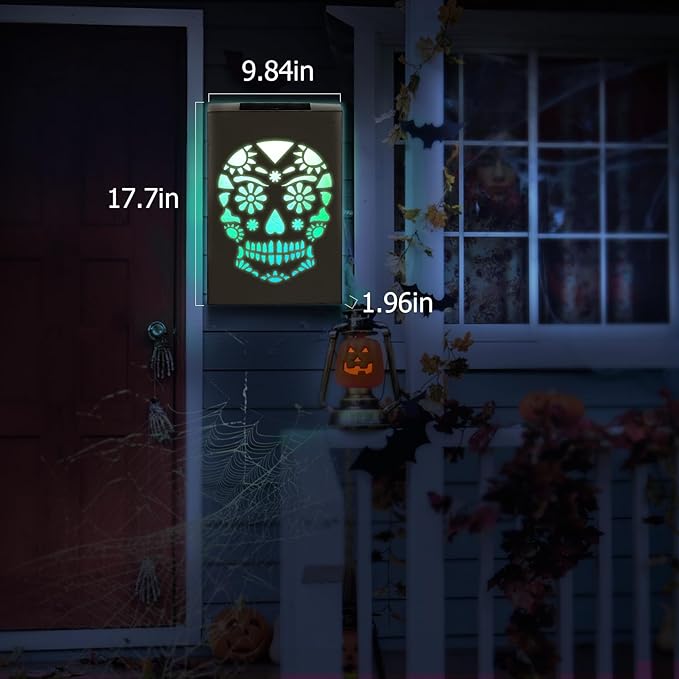 HUAXU Halloween Decorations Outdoor Solar Color Changing Skull Wall Decor LED Lights Skeletong Gost Scary Garden Decor Waterproof Solar Lights for Door Patio Yard Porch Pathway Clearance