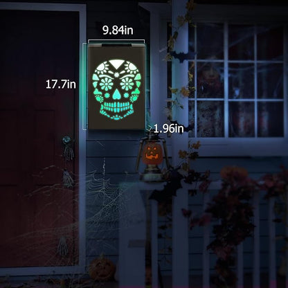 HUAXU Halloween Decorations Outdoor Solar Color Changing Skull Wall Decor LED Lights Skeletong Gost Scary Garden Decor Waterproof Solar Lights for Door Patio Yard Porch Pathway Clearance