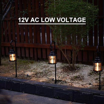 GOODSMANN Landscape Lighting Kits 8PK 12V AC Low Voltage Outdoor Hanging Path Lights 1.1W LED 32 Lumen 2900K Warm White Metal Dual Use Shepherd Hook Pathway & Sidewalk Lights Wired Cable Connectors