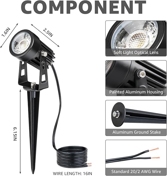SUNVIE 3W Low Voltage Landscape Lighting LED Landscape Spotlights with Connectors Waterproof Low Voltage Landscape | Lumora