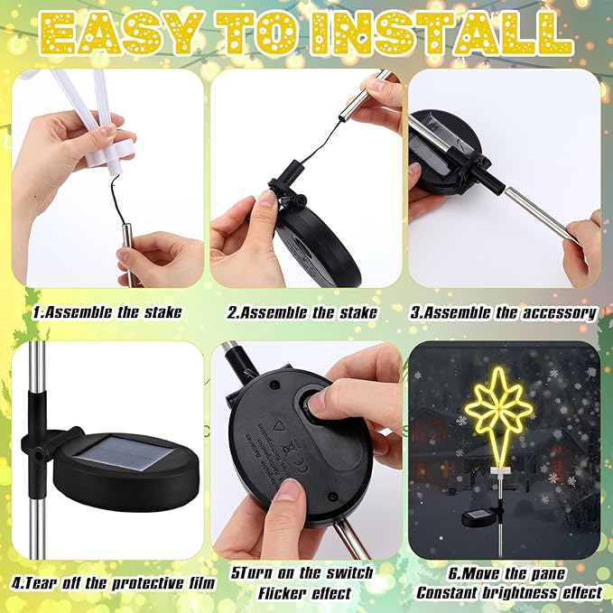 2 Pcs Solar Christmas Garden Stake Lights Waterproof Bethlehem Star Landscape Solar Pathway Lights for Outside Stakes Xmas Neon Yard Stakes for House