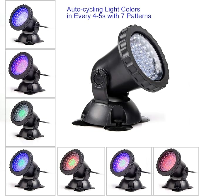 SHOYO Underwater Pond Lights, Colored Submersible Spot Lights, 36 LED Spotlight for Yard IP68 Waterproof Remote Control Multi-Color Dimmable Adjustable for Outdoor Fountain Landscape, Set of 6