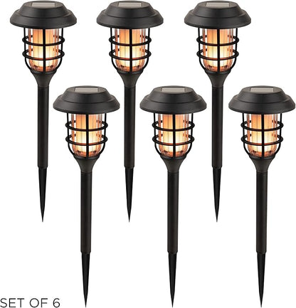 Alpine Corporation 17" Tall Outdoor Solar Powered Pathway LED Torch Light Stakes (Set of 6)