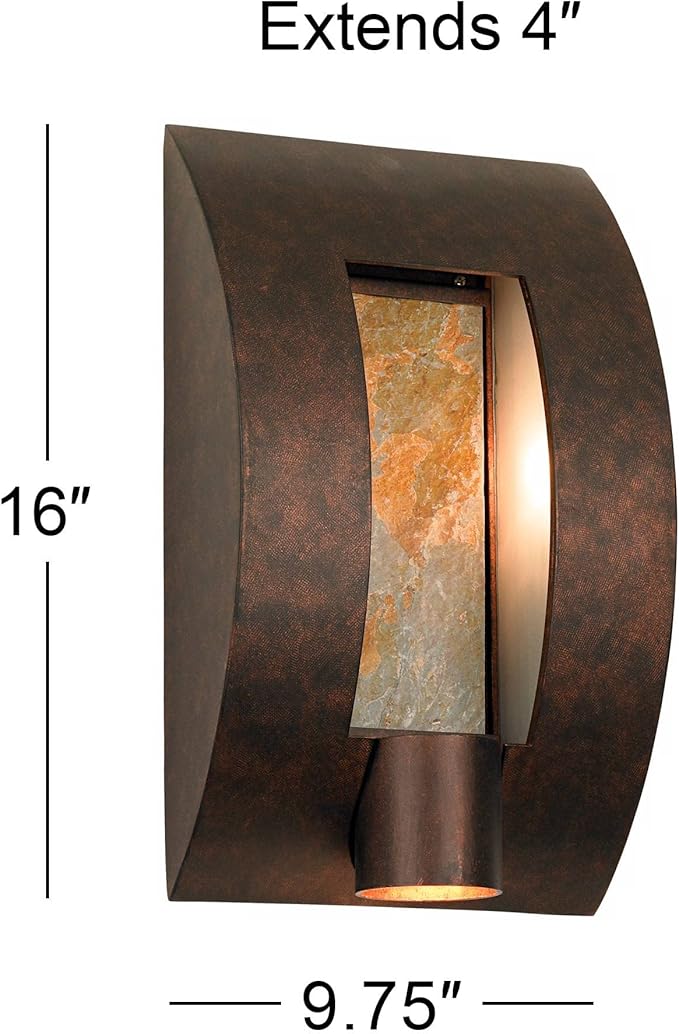 Franklin Iron Works Framed Slate 16" High Modern Outdoor Wall Light Fixture Mount Porch House Exterior Outside 3-Light Weatherproof Stone Bronze Finish Metal Front Door Patio Garage Home Deck