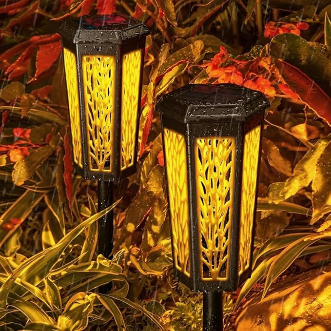 Solar Pathway Lights Outdoor, Waterproof Color Changing LED Solar Garden Lights with Warm White & RGB Modes, Auto On/Off Landscape Decor for Yard, Lawn, Walkway, Patio
