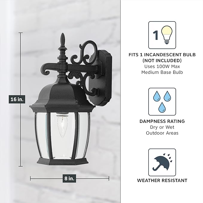 Designers Fountain Tiverton Outdoor Light Fixture, 16 Inch Exterior Wall Lantern Sconce for Front Door, Patio and | Lumora
