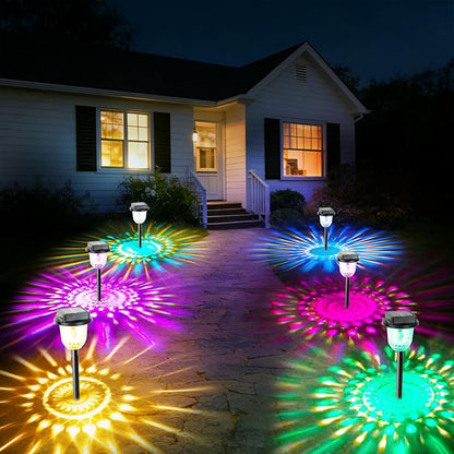 echosari 6 Pack Christmas Color Changing Solar Lights Outdoor Pathway, Dynamic Multicolor & Warm White Waterproof Solar Garden Lights Path Lights for Landscape Driveway Walkway Lawn