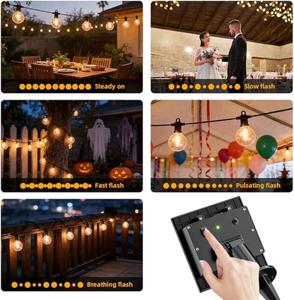 50FT Solar String Lights Outdoor Waterproof IP65 with USB-Charging , Solar Powered LED Patio Lights with 25+2 Shatterproof G40 Globe Bulbs, Hanging Lights for Outside Backyard Garden Bistro Gazebo