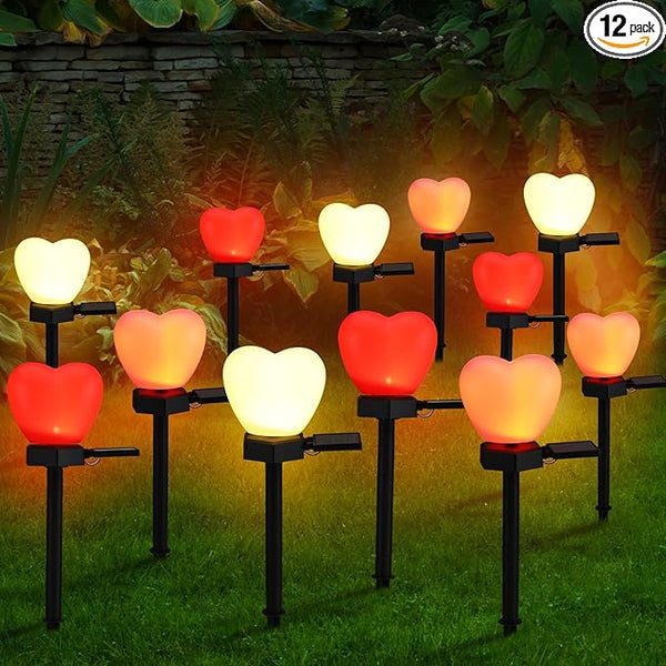 12 Pack Valentine‘s Day Solar Lights, Heart Waterproof Solar Lights for Yard, Landscape Garden LED Heart Light | Lumora