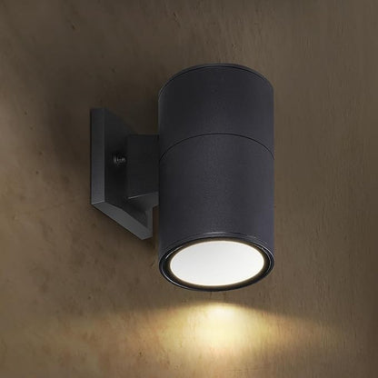 ASD 1 Light LED Indoor & Outdoor Wall Light Fixture | 9W 1000LM 3000K-5000K 120V Cylinder Up Down Lights | Dimmable Waterproof Exterior Wall Sconce | Front Door, Porch, Patio | Black, ETL