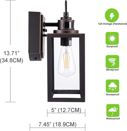 GRUENLICH Dusk to Dawn Outdoor Wall Lantern, PIR Motion Sensor Wall Sconce, E26 Base Max 60W, Metal Housing Plus Glass, Bulb Not Included, 2-Pack