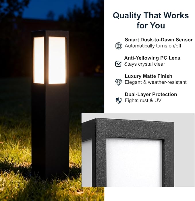 SkyGlow 32" Solar Bollard Light, Stainless Steel LED IP55 Outdoor Waterproof Curb Appeal Modern Landscape Path | Lumora