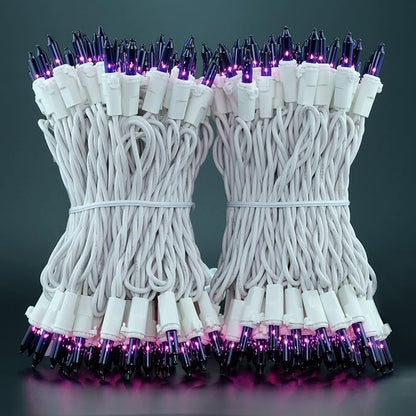 YULETIME 200 Purple Christmas Lights, Pack of 2 Sets 33 Feet 100 Count UL Certified Incandescent String Lights (Purple - White Wire)
