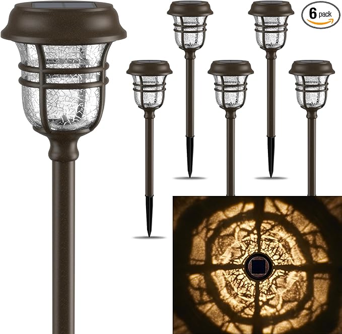 XMCOSY+ Solar Pathway Lights Outdoor Waterproof IP65-2 Lighting Modes Color Changing LED Solar Garden Lights for Yard, Glass Outdoor Lighting for Landscape Walkway Driveway Decor (Warm White & RGB)