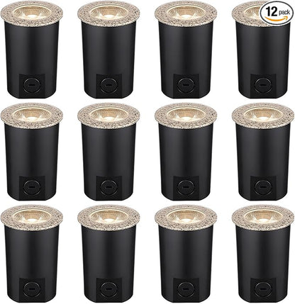 LEONLITE 12-Pack 3W Well Lights Landscape LED In Ground, 320LM 12-24V AC/DC Low Voltage, CRI90 IP67 Waterproof Inground Well Lights Outdoor, Rock Color, Aluminum, Embedded Parts Included, 3000K