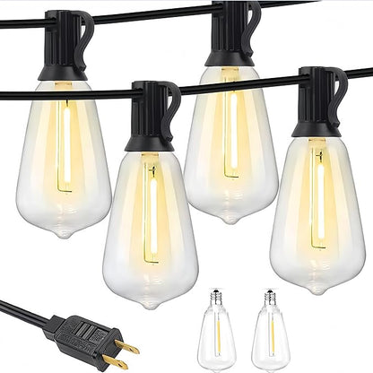 Outdoor String Lights 50FT - 27 LED Patio Lights with Shatterproof ST38 Vintage Edison Bulbs, Waterproof & Connectable for Garden, Porch, Backyard, Party Decor, 2700K Warm White