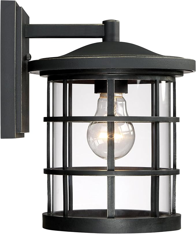 Quoizel Asheville Outdoor Wall Lantern, 10.5 Inch 1-Light Seaside Armour Oil-Rubbed Bronze Wall Sconce, Industrial | Lumora