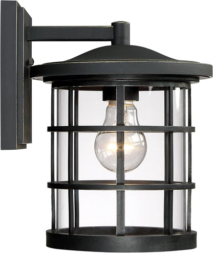 Quoizel Asheville Outdoor Wall Lantern, 10.5 Inch 1-Light Seaside Armour Oil-Rubbed Bronze Wall Sconce, Industrial Light Fixture, 60W Base Bulb, Outside Lights for Patio, Porch, Front Door & Backyard