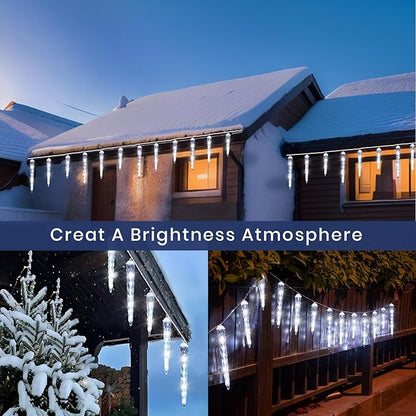 Meteor Shower Christmas Lights for Outside 61 LED 10.5 ft 10 Pieces Crystal Snow Falling Icicle Cascading Outdoor Cool White Wire connectable Waterproof Indoor for Garden Xmas Tree Wedding Decoration
