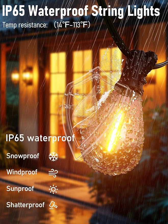 luckystyle 70FT LED Outdoor String Lights with Remote, 24+1 Shatterproof Bulbs Waterproof and Dimmable Patio Lights for Porch, Garden, Backyard, Deck, Balcony, 2200K Hanging Lighting