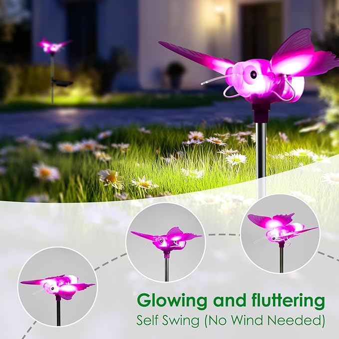 Outdoor Solar Lights for Yard, Self Swing Purple Solar Butterfly Lights, 1800mAh Waterproof Garden Lights Auto | Lumora