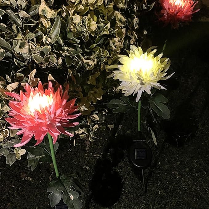 2Pcs LED Solar Garden Lights Flower Shape Ground Stake Decorative Yard Lighting Pink White for Lawn Patio Outdoor | Lumora