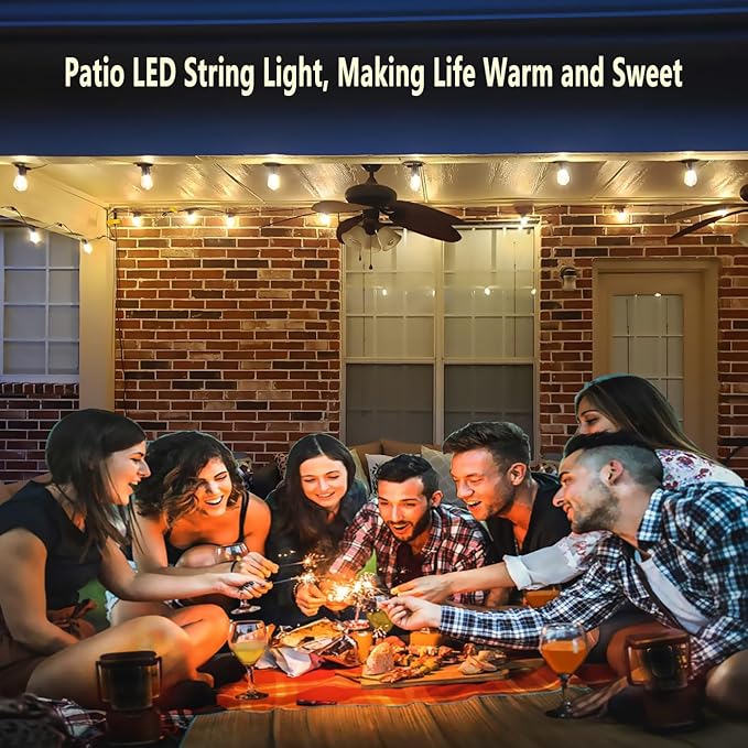 LED Outdoor String Lights, Shatterproof Waterproof 54Ft (Maximum 918Ft) Hanging Warm 2700K S14 Edison Bulbs Lighting for Patio Yard Porch Bistro Garden (54FT)