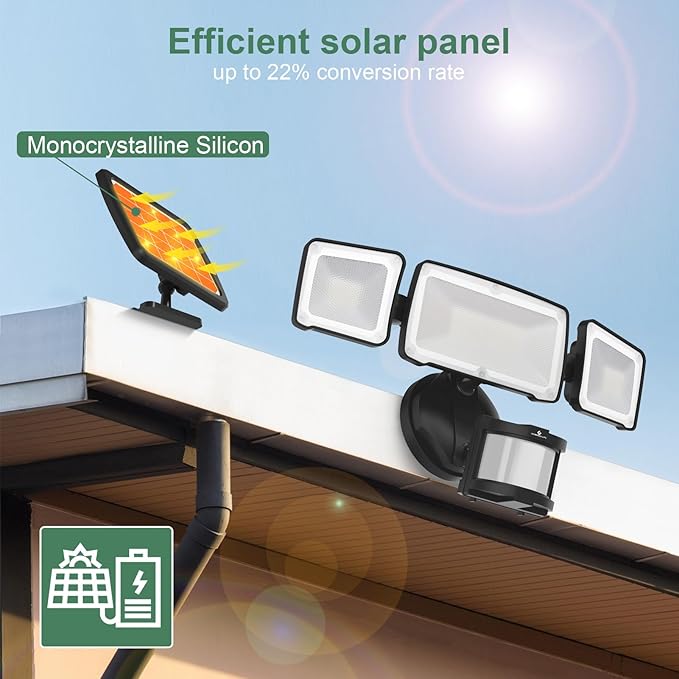 GLORIOUS-LITE Solar Security Lights 2400mAh LED Motion Sensor Light Outdoor, Rechargable 1600lm Solar Flood Light | Lumora