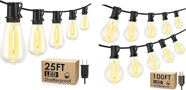 25FT ST38 String Lights Bundle with 100FT A39 String Lights for Backyard Patio Bistro Cafe Indoor Outdoor Decor | Lumora