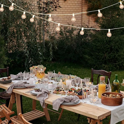 Abeja 50FT G40 Patio String Lights, 5W Outdoor Patio White String Lights with 25 Clear Bulbs（5 Spare Bubbles）, E12 Base, UL Listed Connectable Backyard Lights for Indoor Outdoor Decor (White Wire)