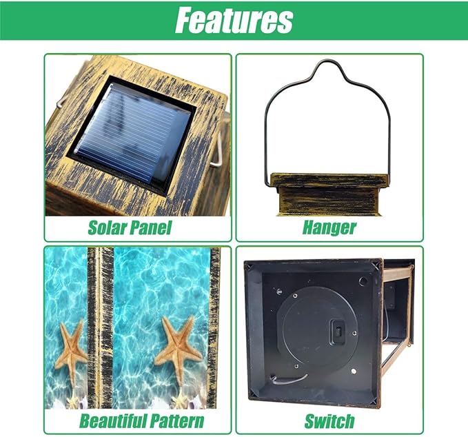 Solar Lantern Seashell Summer Beach sea Water Summer Outdoor Garden Hanging Lantern Waterproof Solar Powered Lighting Outside Table Lamp for Patio Deck Yard Camping Beach House Decor, 1 Pack