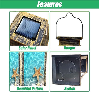 Solar Lantern Seashell Summer Beach sea Water Summer Outdoor Garden Hanging Lantern Waterproof Solar Powered Lighting Outside Table Lamp for Patio Deck Yard Camping Beach House Decor, 1 Pack