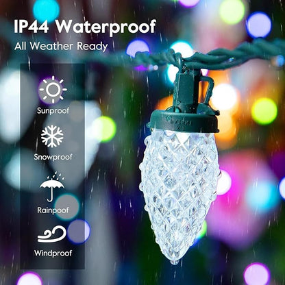 Minetom 100 LED C9 LED Christmas Lights Outdoor, 81FT Lighted Length Plug-in Waterproof C9 String Lights with Timer & Memory Function, 8 Modes, Connectable, for Tree Home Yard Party Indoor, Warm White