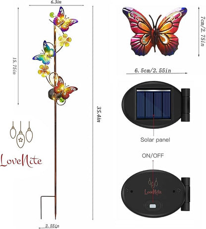 Solar Garden Lights, 2 Pack Butterfly Stake Lights Outdoor, Waterproof Solar Butterfly Decorative Landscape Lights for Pathway Backyard Patio Lawn Christmas Party Decor