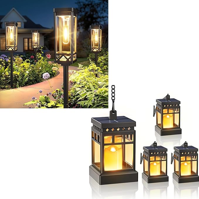 KOOPER Taller Solar Pathway Lights Outdoor 8 Pack + 4 Pack Solar Lanterns Outdoor Waterproof