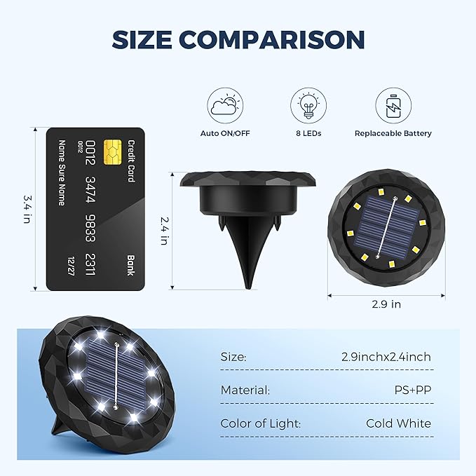 SOLPEX Mini Solar Ground Lights, 12 Pack Solar Lights Outdoor Waterproof, Landscape Lighting for Garden Pathway | Lumora
