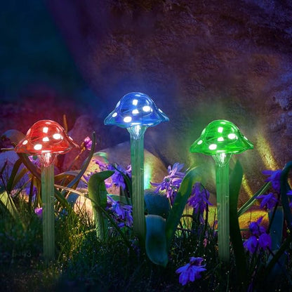 3pcs Solar Powered Simulation Mushroom Stake Lights, Outdoor Save Energy Garden Ground Light Ornament for Yard Patio Lawn Park Footpath Villa Decoration(#1)